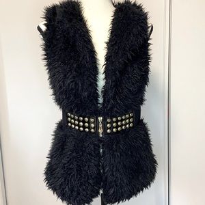 Black Faux Fur Vest With Belt